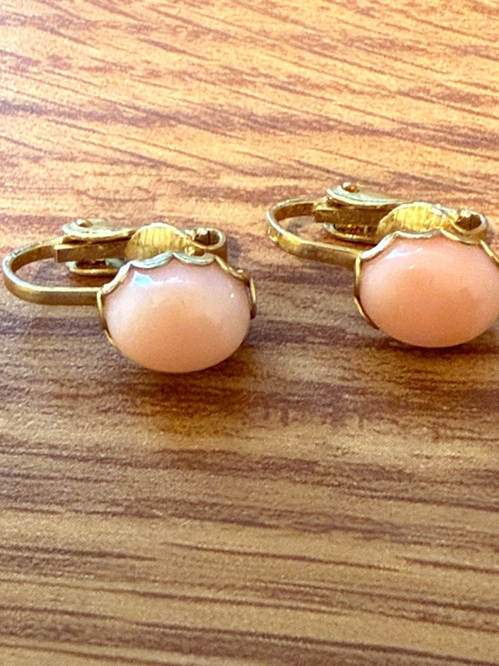 Peach Stone & Gold-Tone Clip-On Earrings